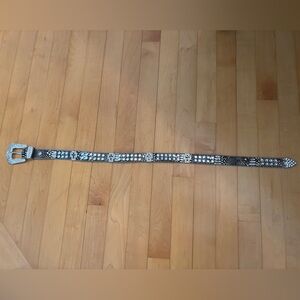 Rhinestone Studded Black/Silver Western Belt- 22 Inch